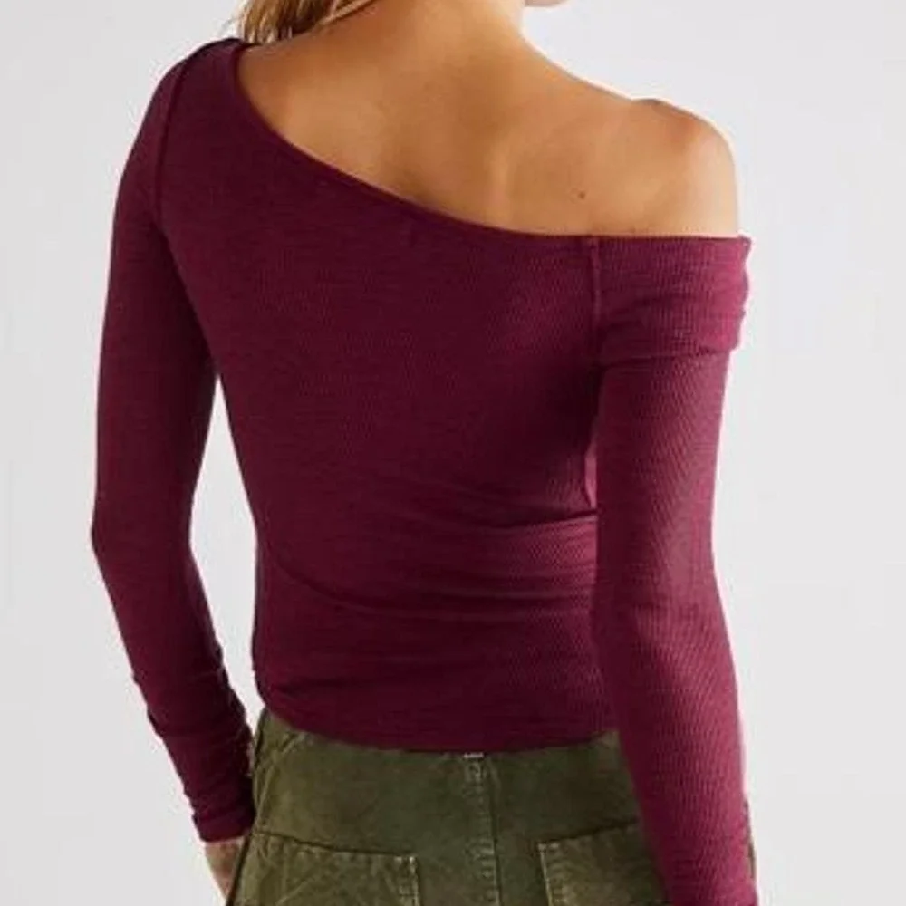 Free People Addie Layering Top Medium Pomegranate Burgundy Off Shoulder
